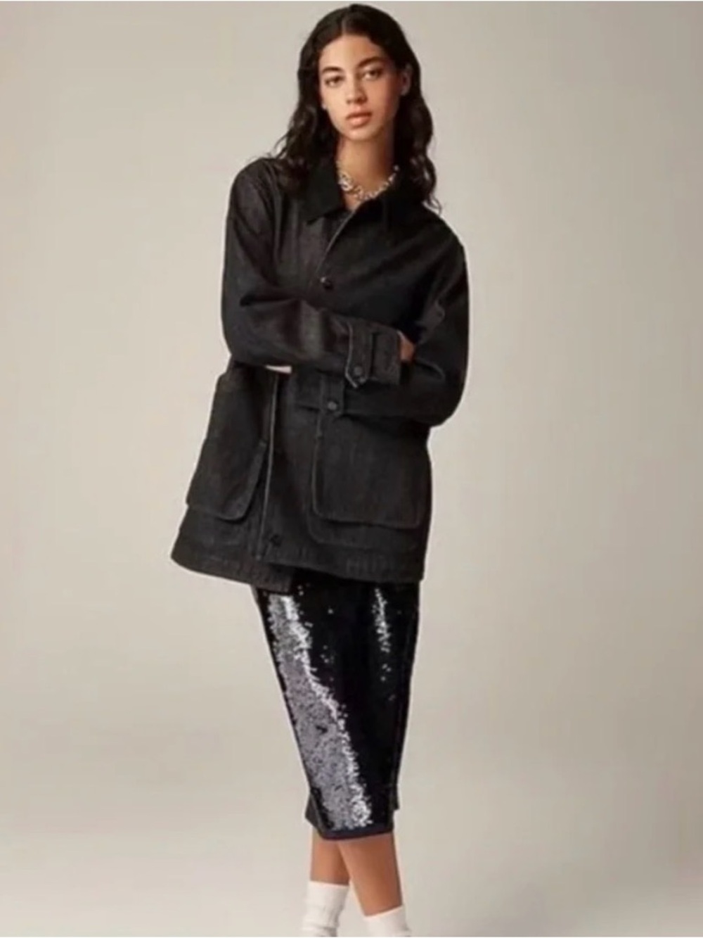 J. Crew Black Barb Jean Jacket with Iconic Barn Pockets